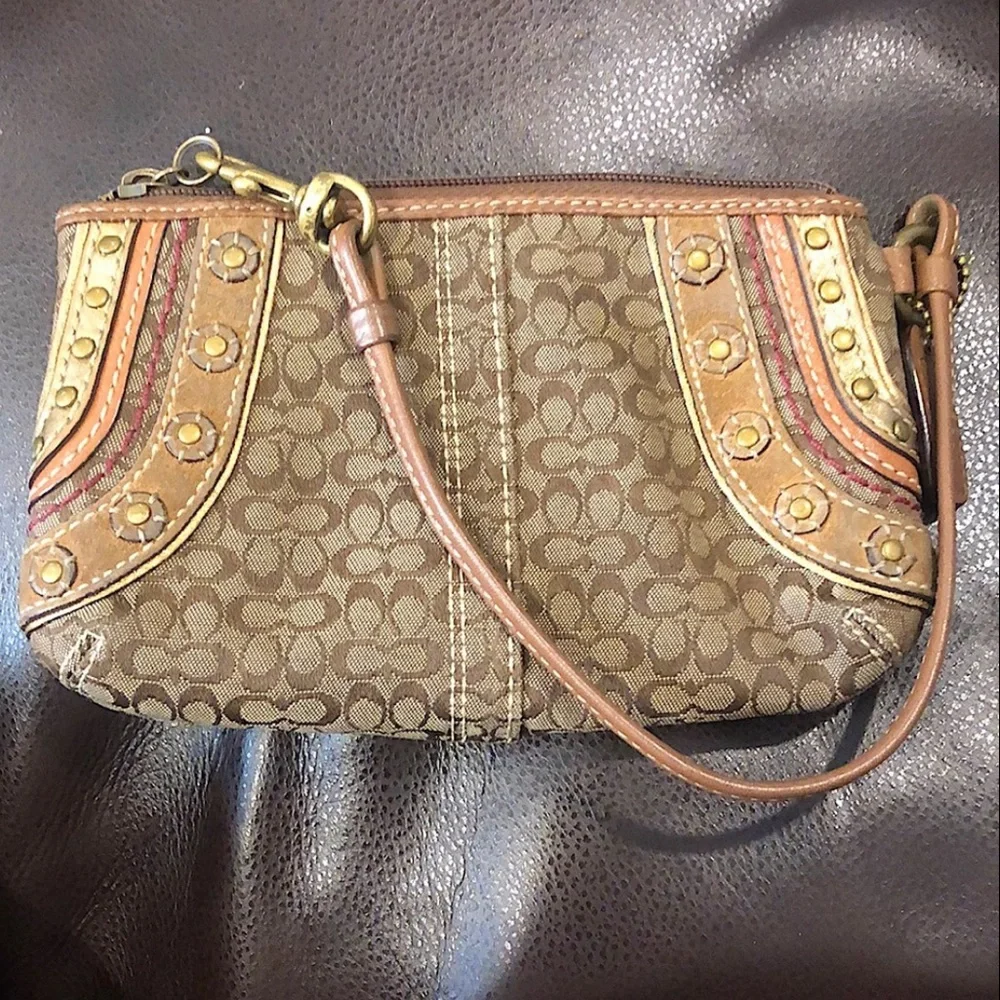 COACH Soho Signature C Jacquard Embroidered Studded Wristlet Shoulder Bag SET - Picture 11 of 17